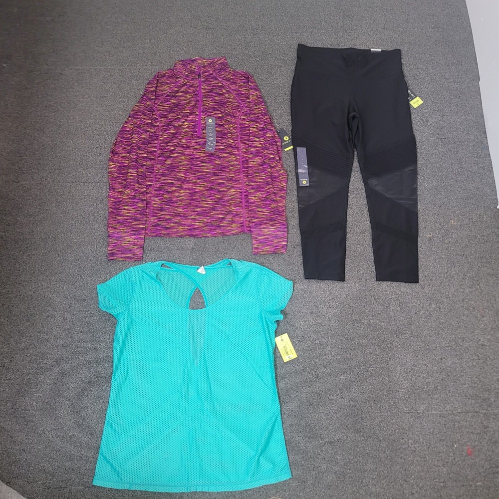 Xersion Size Large Activewear Set Womens Purple Blue Black 3pc Bundle